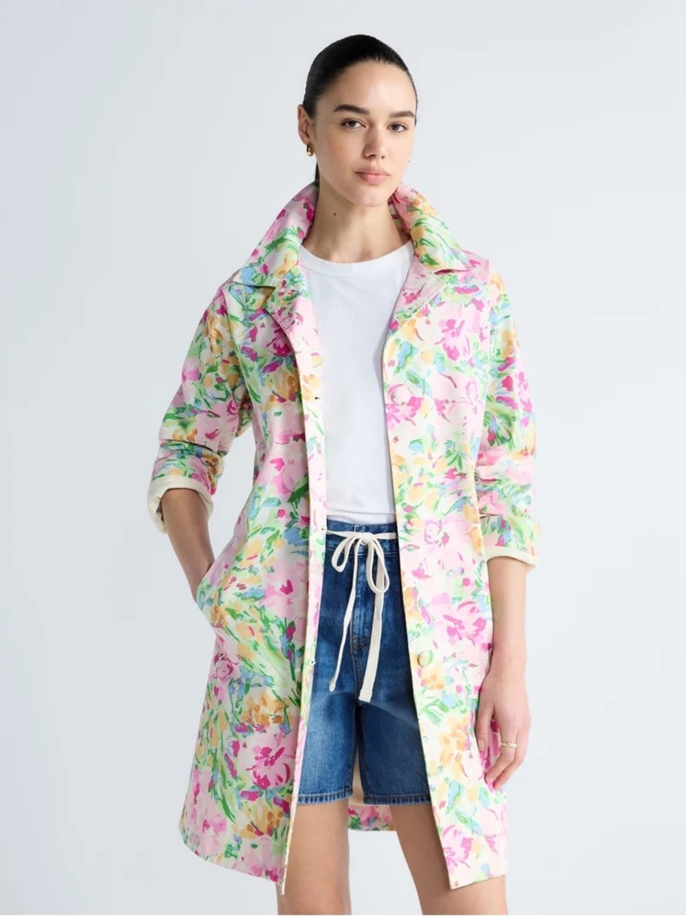 Free Assembly Women’s Floral Car Coat with Long Sleeves NWT